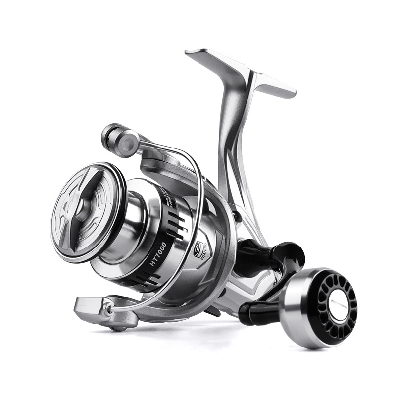Trolling Reel - รอกตกปลาสีเงินแบบสปินนิ่ง น้ำหนักเบาพิเศษ แกนโลหะ ผลิตด้วยเครื่อง CNC ด้ามจับโลหะ