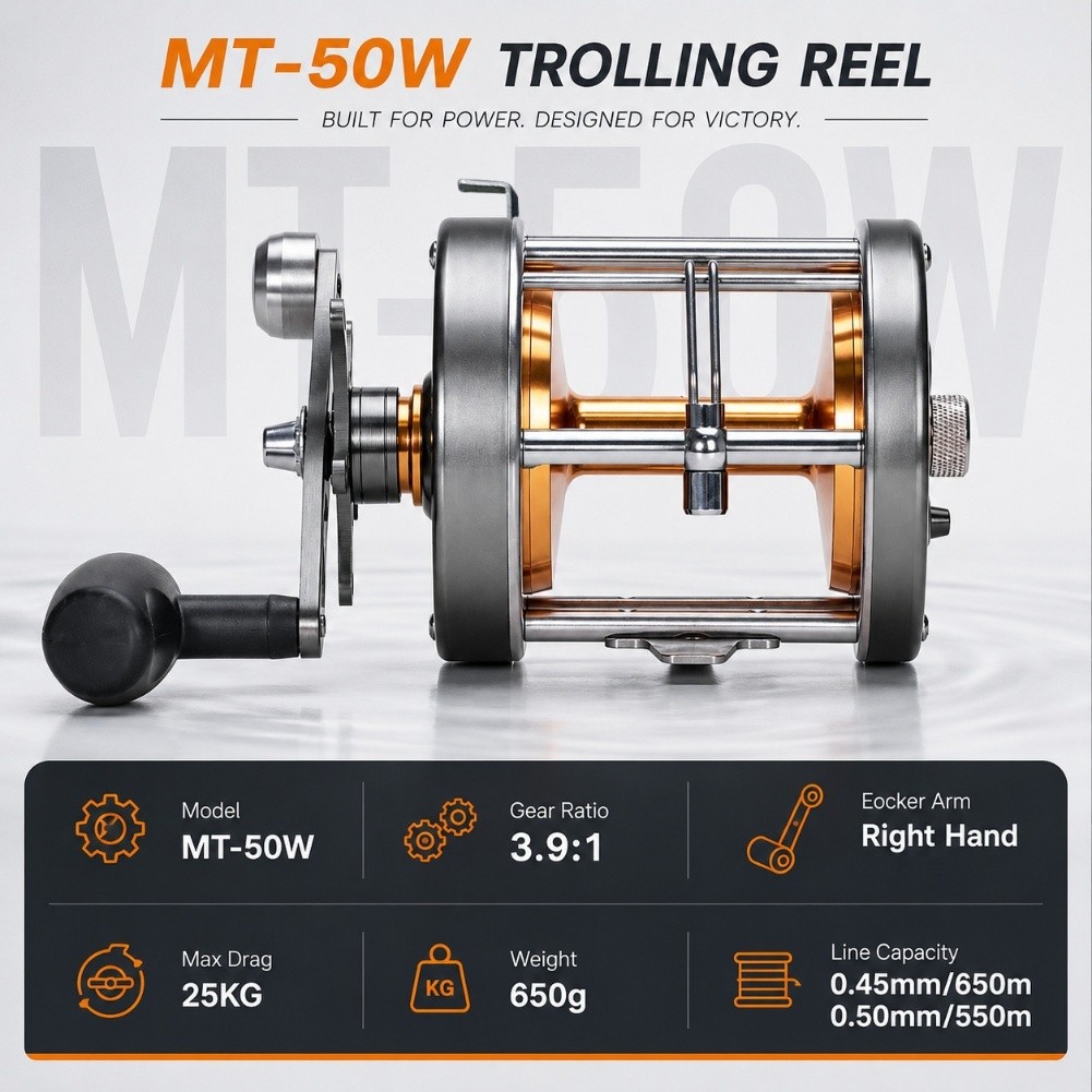 รอกตกปลา MT 50W สำหรับใช้กับมื - Trolling Reel บทวิจารณ์และราคา